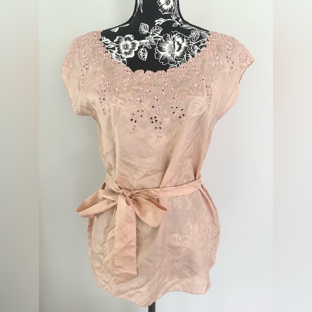 Light pink floral silk blouse